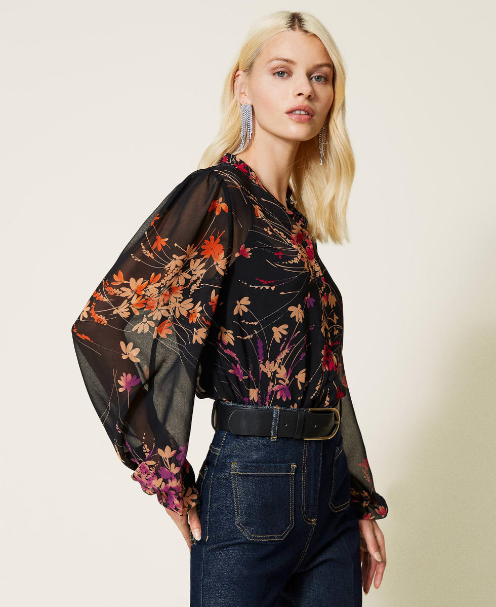 Floral print shirt Woman, Black