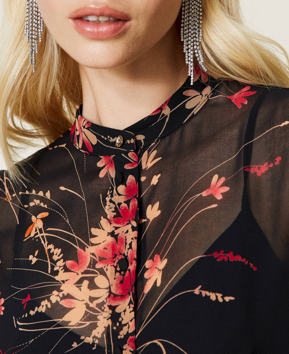 Floral print shirt Black Wild Flowers Print Woman 212AP2553-05