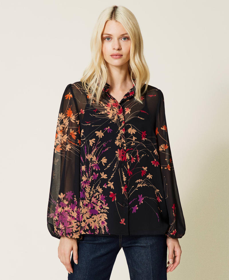 Hemd mit Blumenprint Print Wild Flowers Schwarz Frau 212AP2553-06