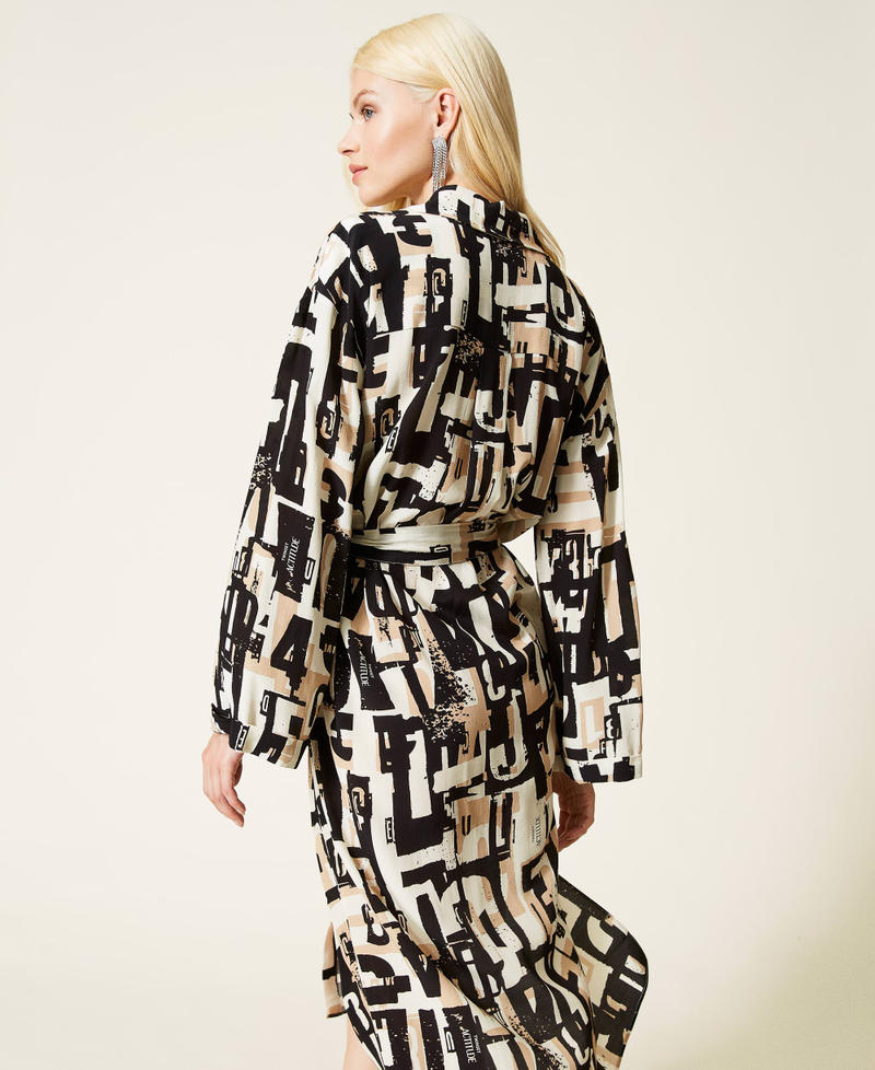 Cr&ecirc;pe de Chine dress with logo print Black Lettering Print Woman 212AP2560-04