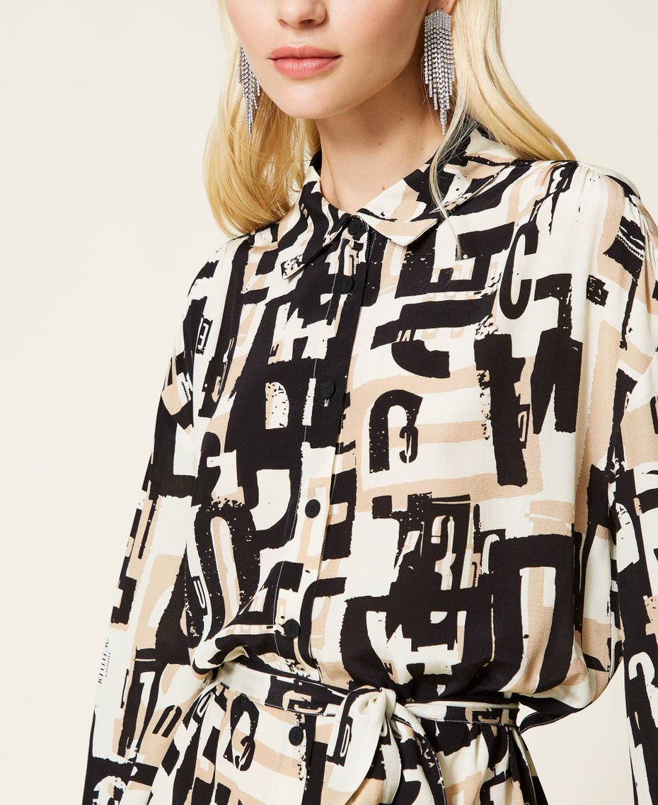 Cr&ecirc;pe de Chine dress with logo print Black Lettering Print Woman 212AP2560-06