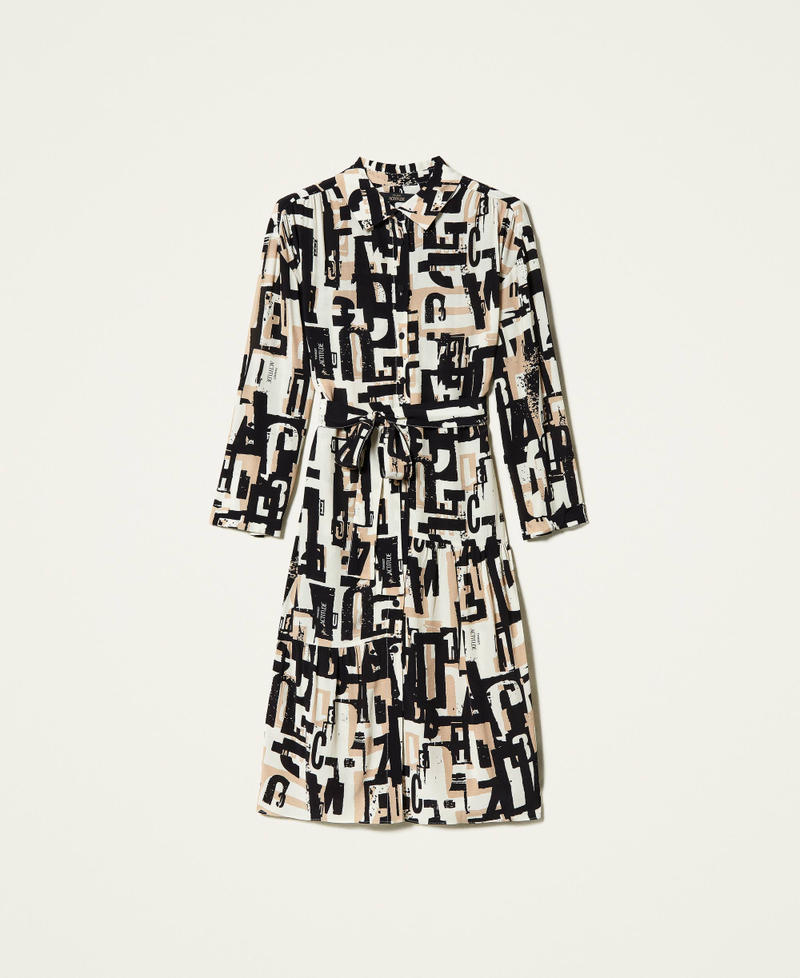Cr&ecirc;pe de Chine dress with logo print Black Lettering Print Woman 212AP2560-0S