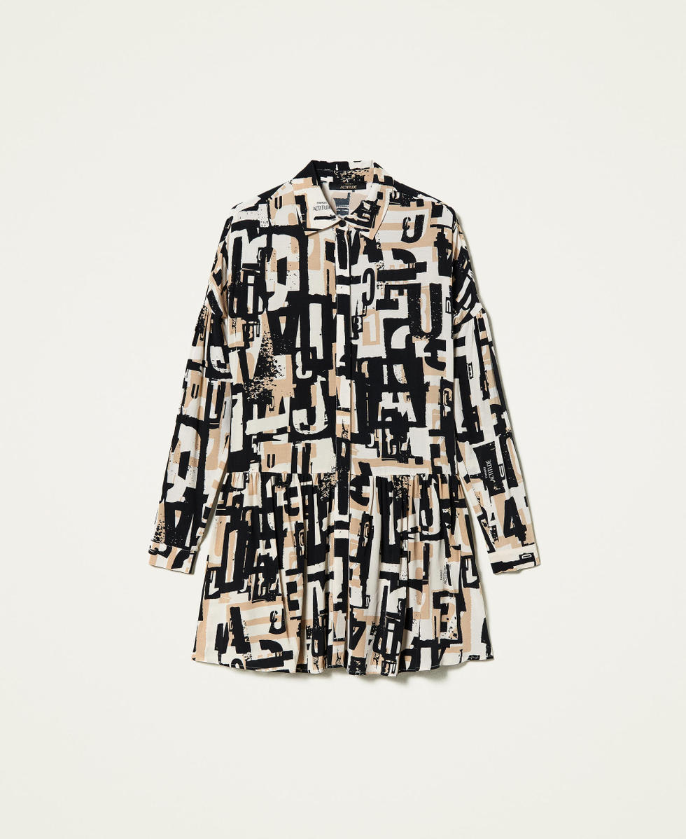 Short crepe de Chine dress with logo print Woman Purple TWINSET Milano