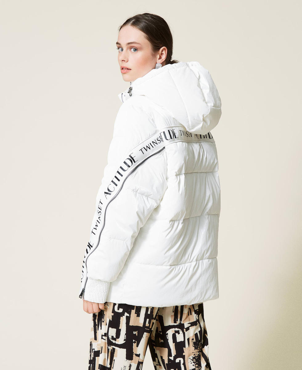 Puffer jacket with logo Woman, White | TWINSET Milano