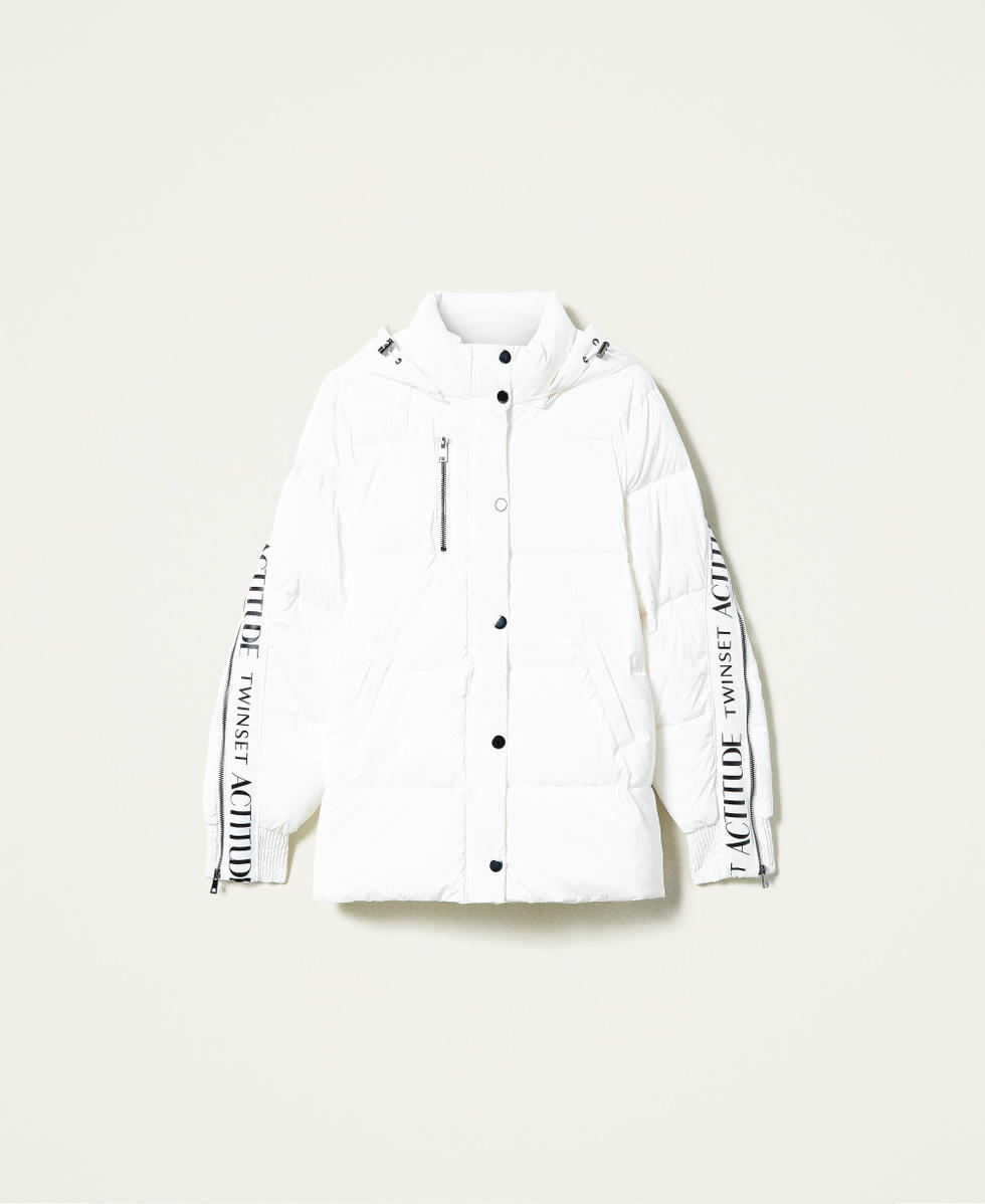 Puffer jacket with logo Woman, White | TWINSET Milano