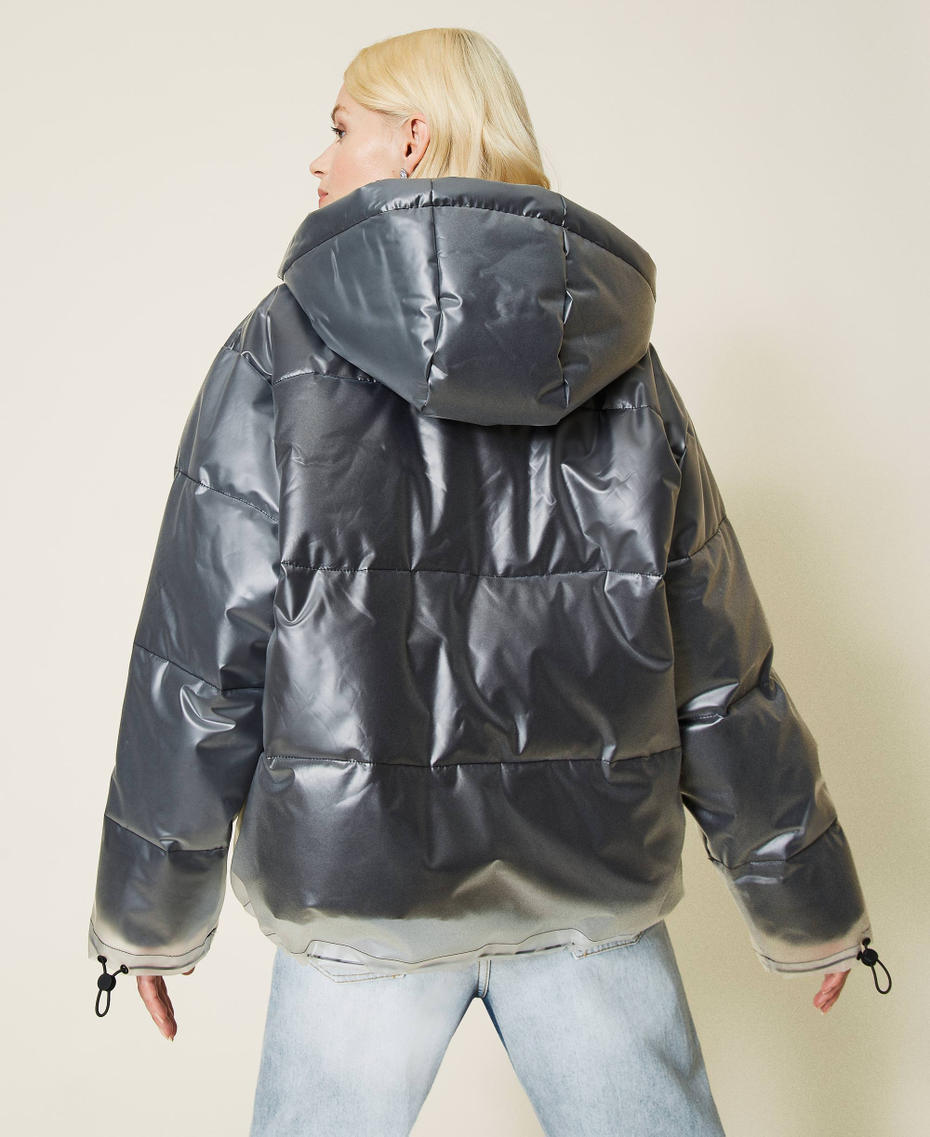 Boxy puffer jacket with logo drawstring Black Woman 212AP2590-05