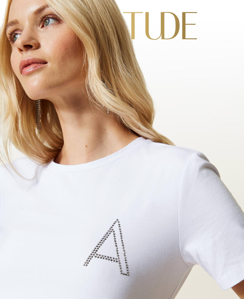 T-shirt avec logo strassé Blanc Femme 212AP2612-01