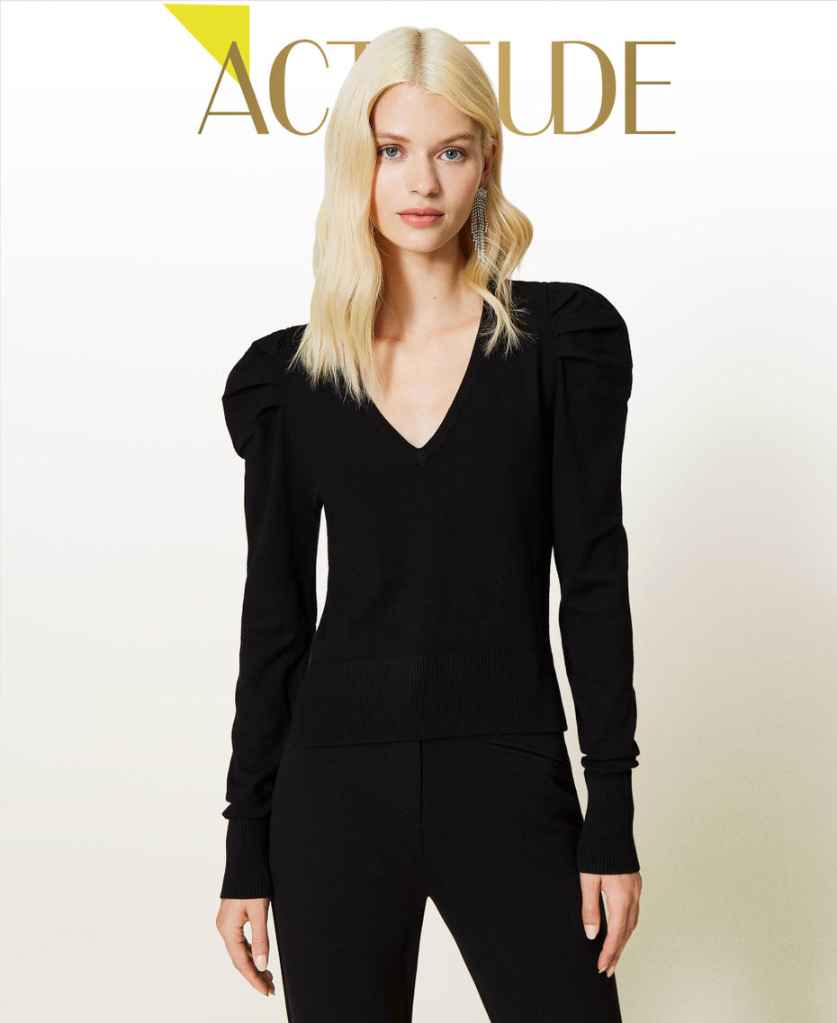 Jersey con mangas abullonadas Negro Mujer 212AP3021-01