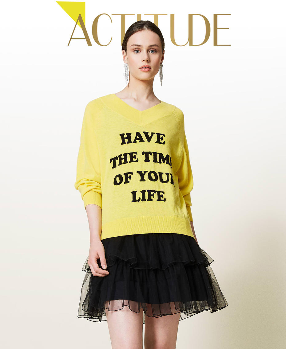 Maxi jumper and tulle slip dress Two-tone Sunny Yellow / Black Woman 212AP3120-01