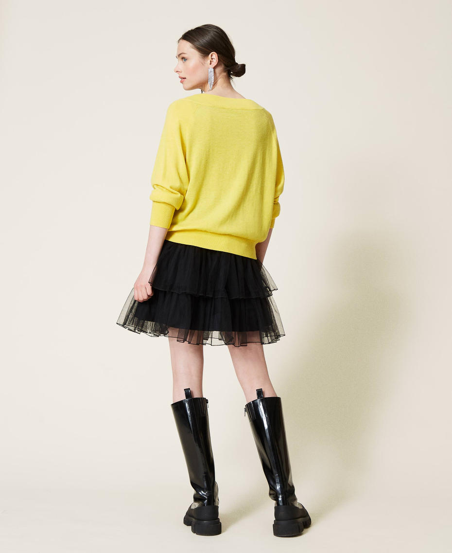 Maxi jumper and tulle slip dress Two-tone Sunny Yellow / Black Woman 212AP3120-04