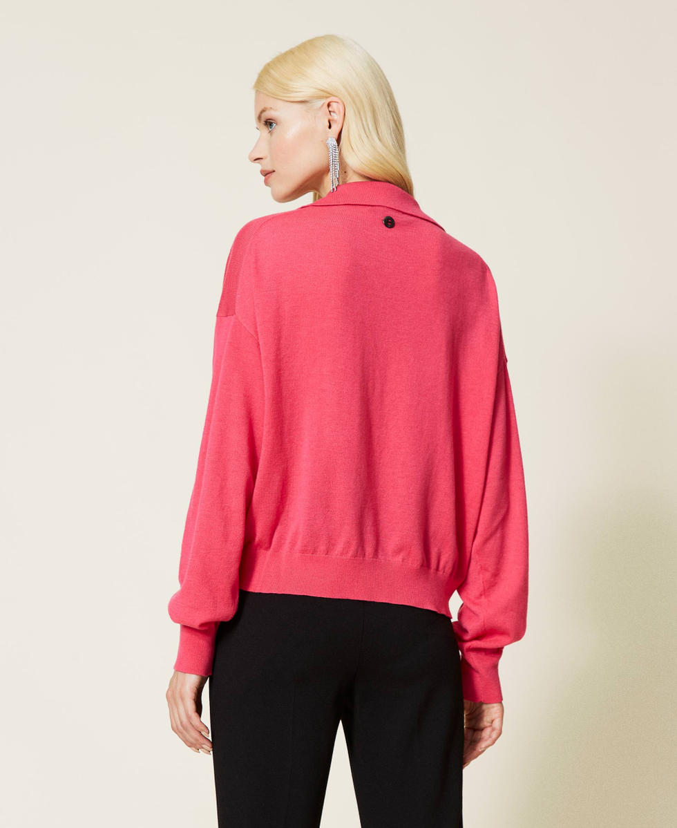 Star motif polo neck jumper Two-tone &ldquo;Bubblegum&rdquo; Pink / Black Woman 212AP3122-03