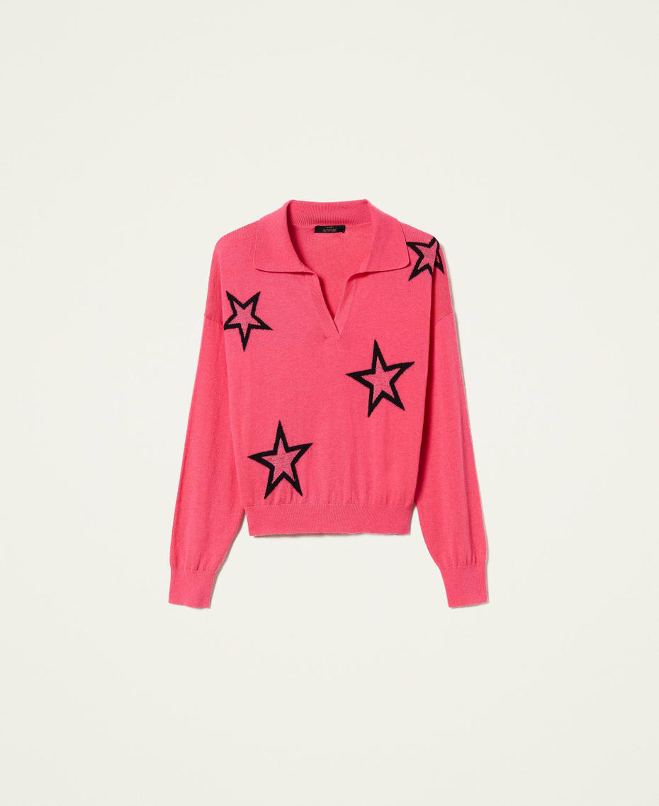 Star motif polo neck jumper Two-tone “Bubblegum” Pink / Black Woman 212AP3122-0S