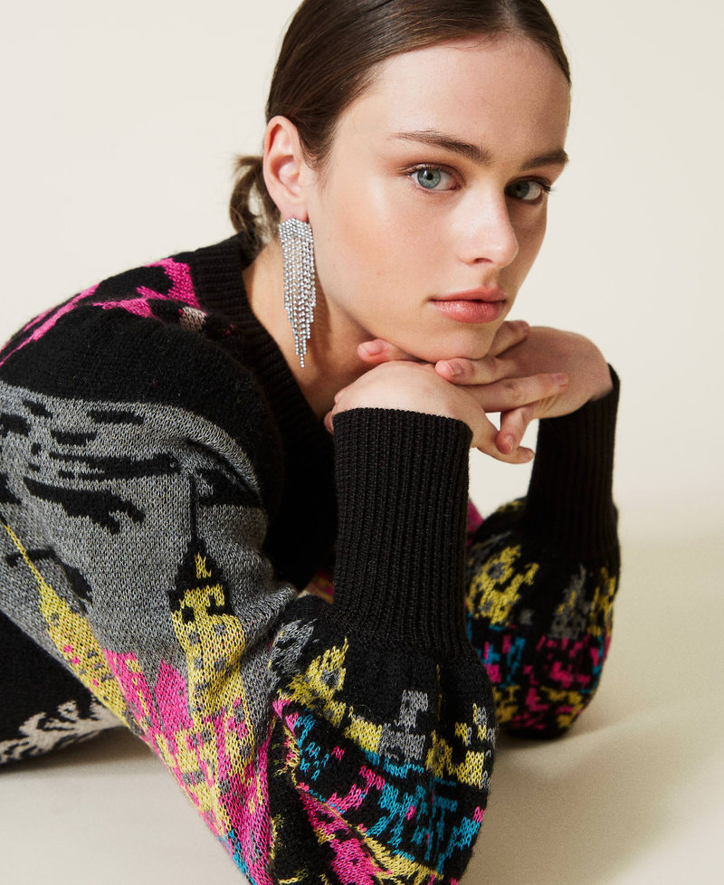 Jacquard wool blend jumper Black Picture Jacquard Mix Woman 212AP3130-04
