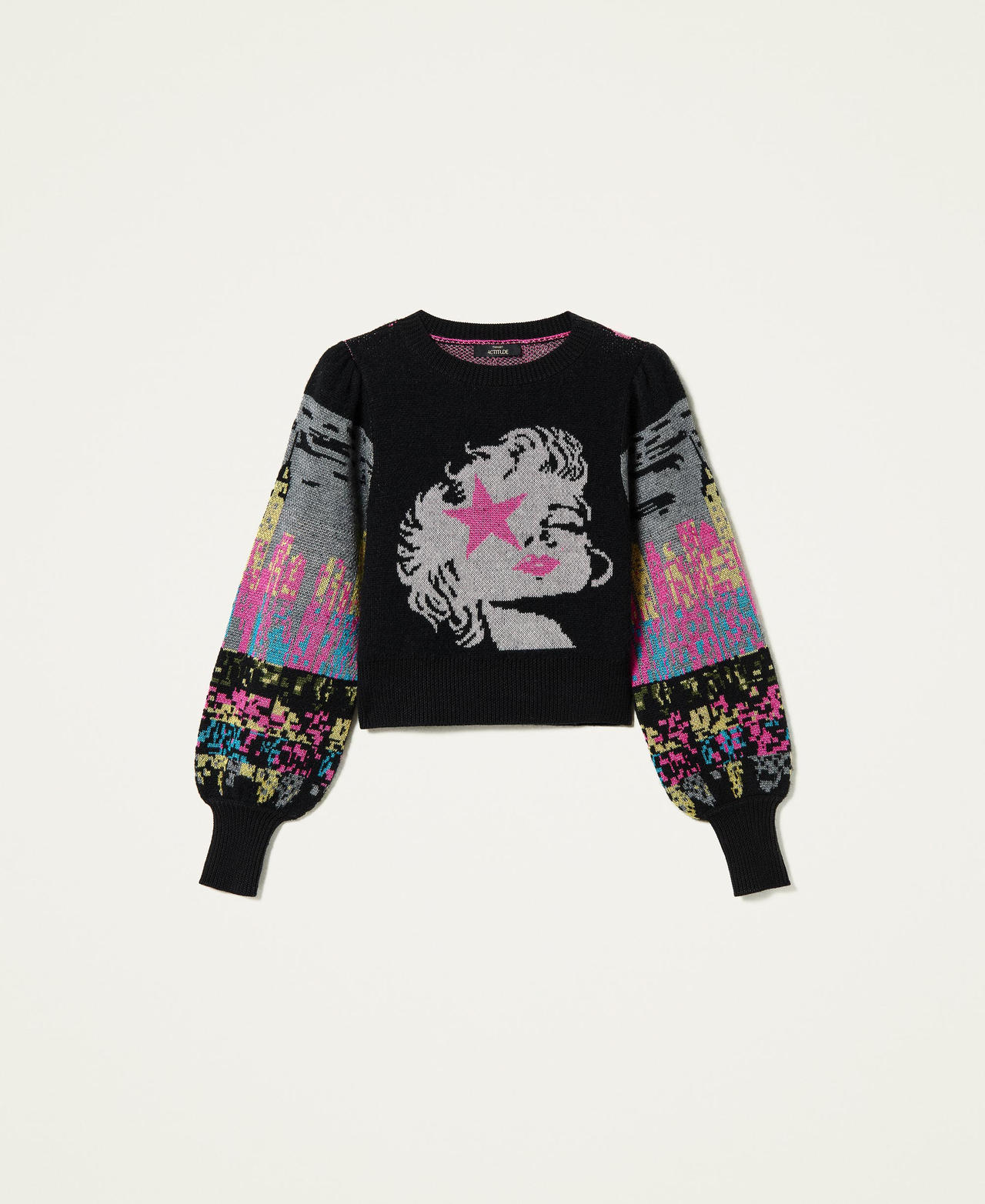 Jacquard wool blend jumper Black Picture Jacquard Mix Woman 212AP3130-0S