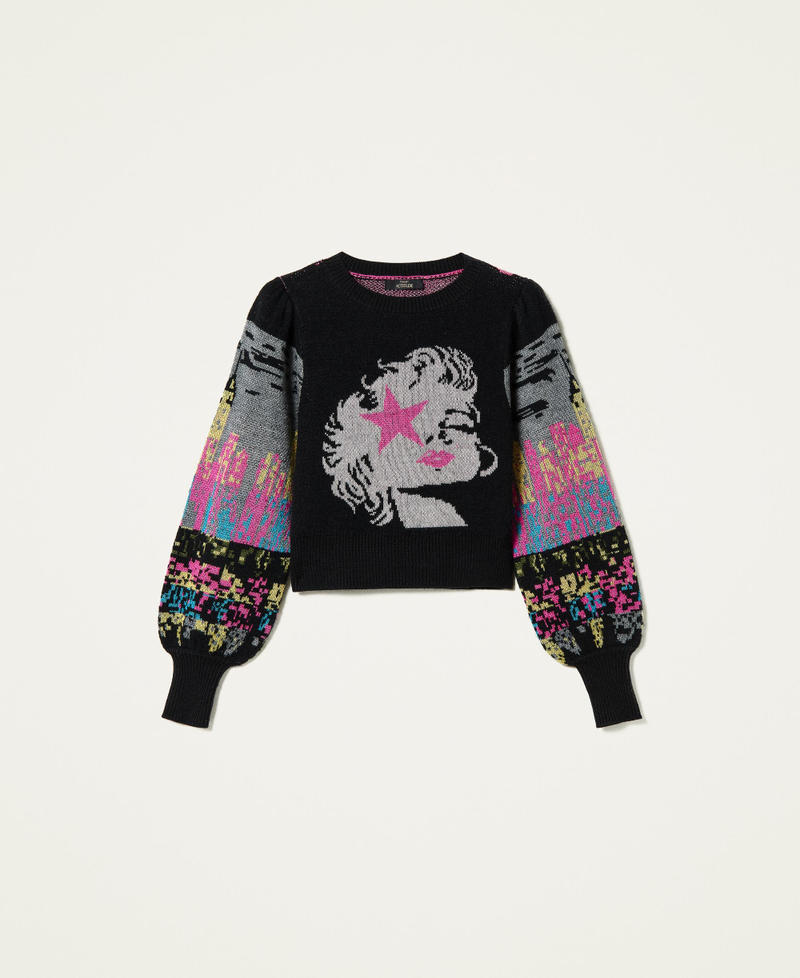Jacquard wool blend jumper Black Picture Jacquard Mix Woman 212AP3130-0S