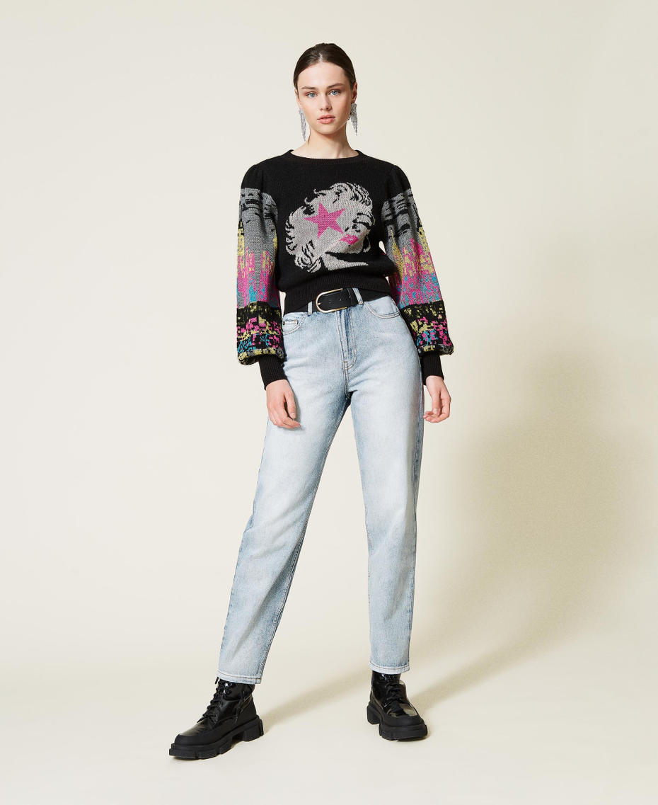 Jacquard wool blend jumper Black Picture Jacquard Mix Woman 212AP3130-0T