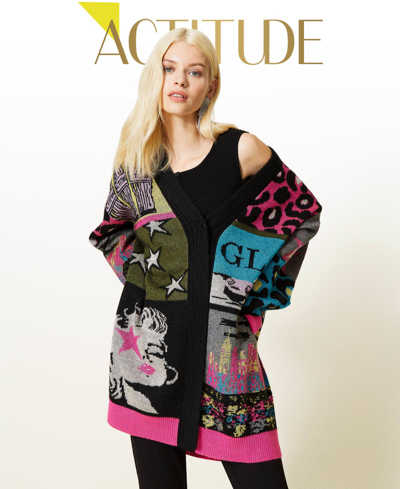 Jacquard wool blend cardigan Purple Berry Picture Jacquard Mix Woman 212AP3132-01