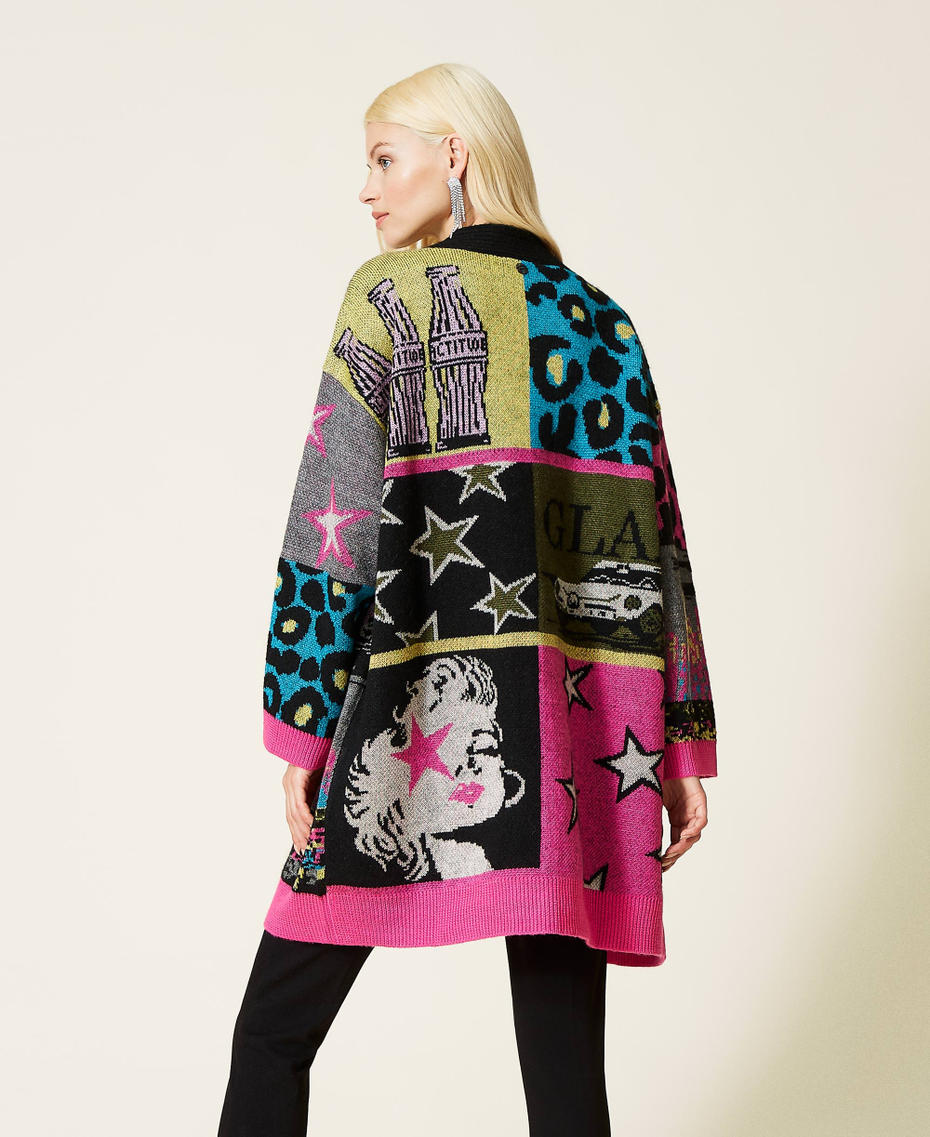 Jacquard wool blend cardigan Purple Berry Picture Jacquard Mix Woman 212AP3132-03