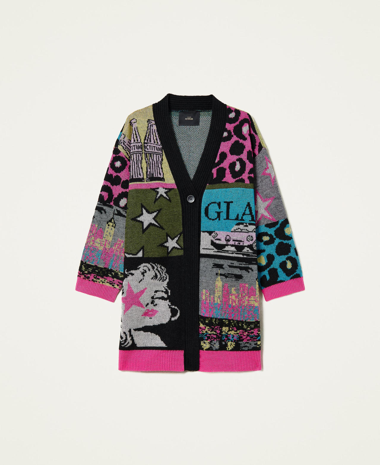 Jacquard wool blend cardigan Purple Berry Picture Jacquard Mix Woman 212AP3132-0S