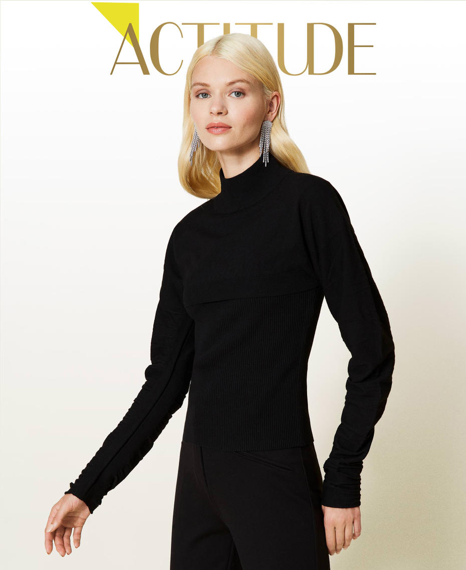 Ribbed top and cropped jumper Black Woman 212AP3140-01