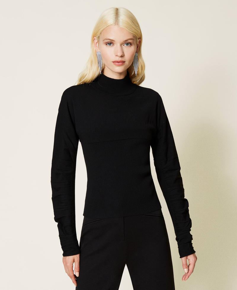Ribbed top and cropped jumper Black Woman 212AP3140-02