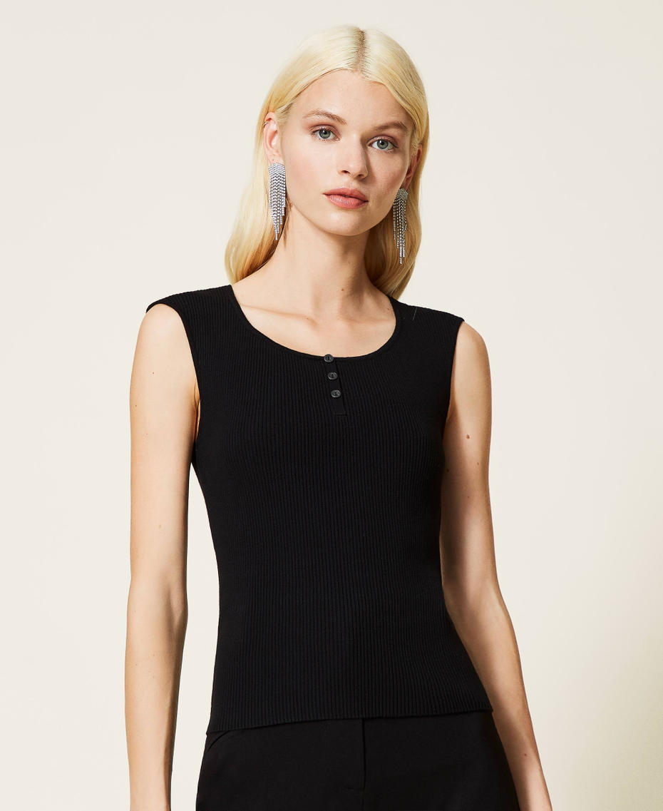Ribbed top and cropped jumper Black Woman 212AP3140-05