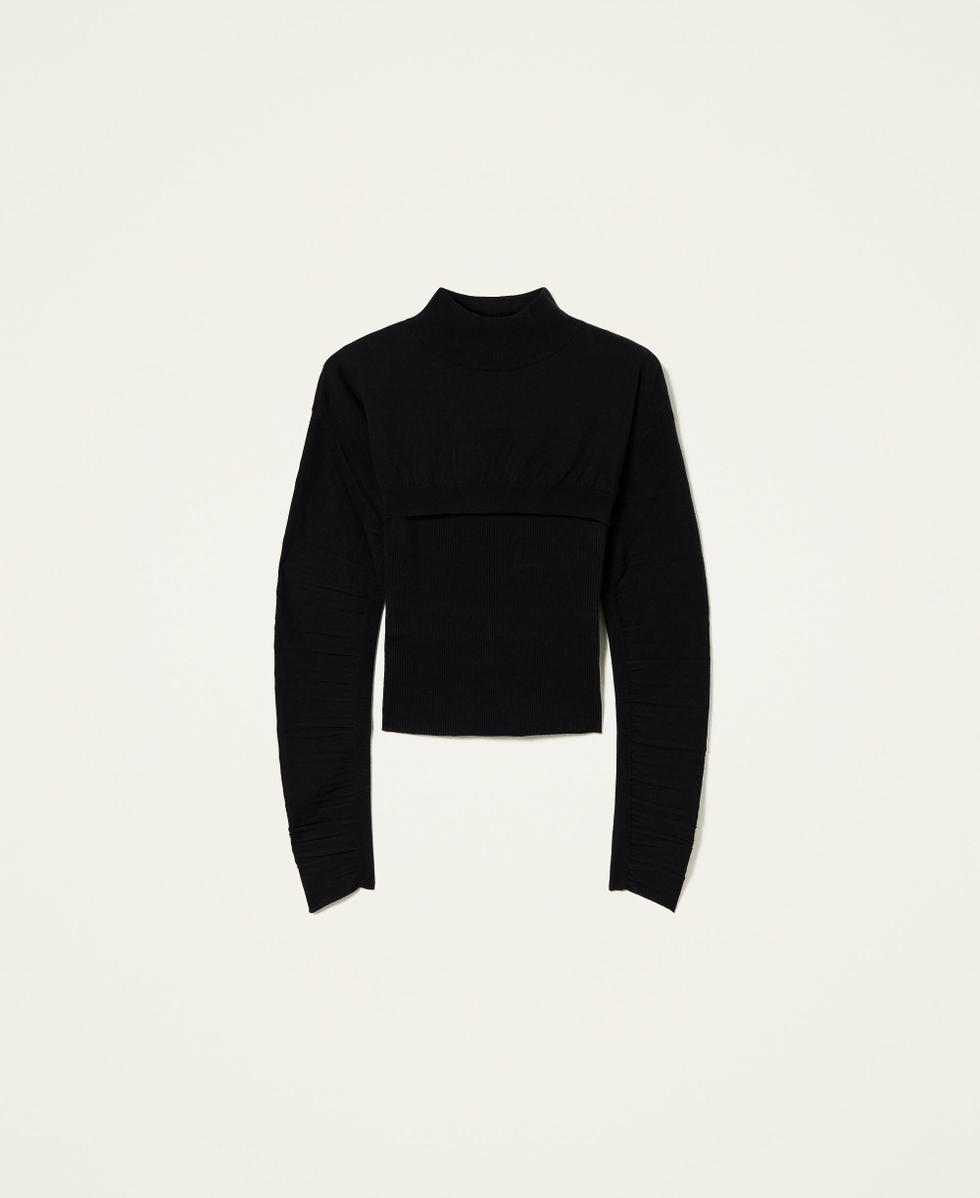 Ribbed top and cropped jumper Woman Black TWINSET Milano