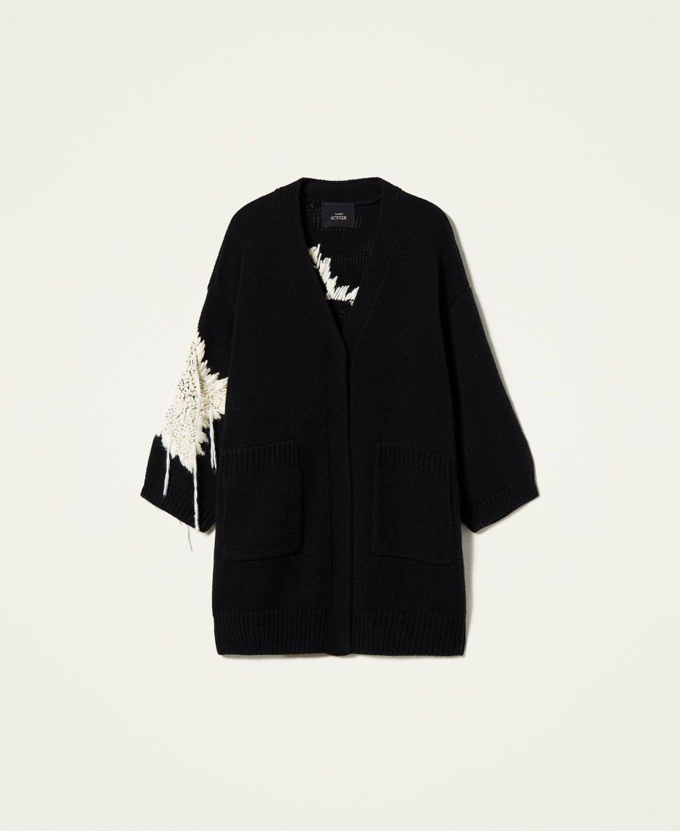 Knit cat with star embroidery Two-tone Black / &ldquo;Sea Salt&rdquo; White Woman 212AP3182-0S