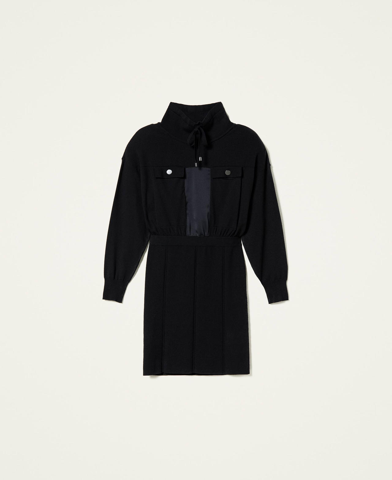 Strickkleid mit Satineins&auml;tzen Schwarz Frau 212AP3191-0S