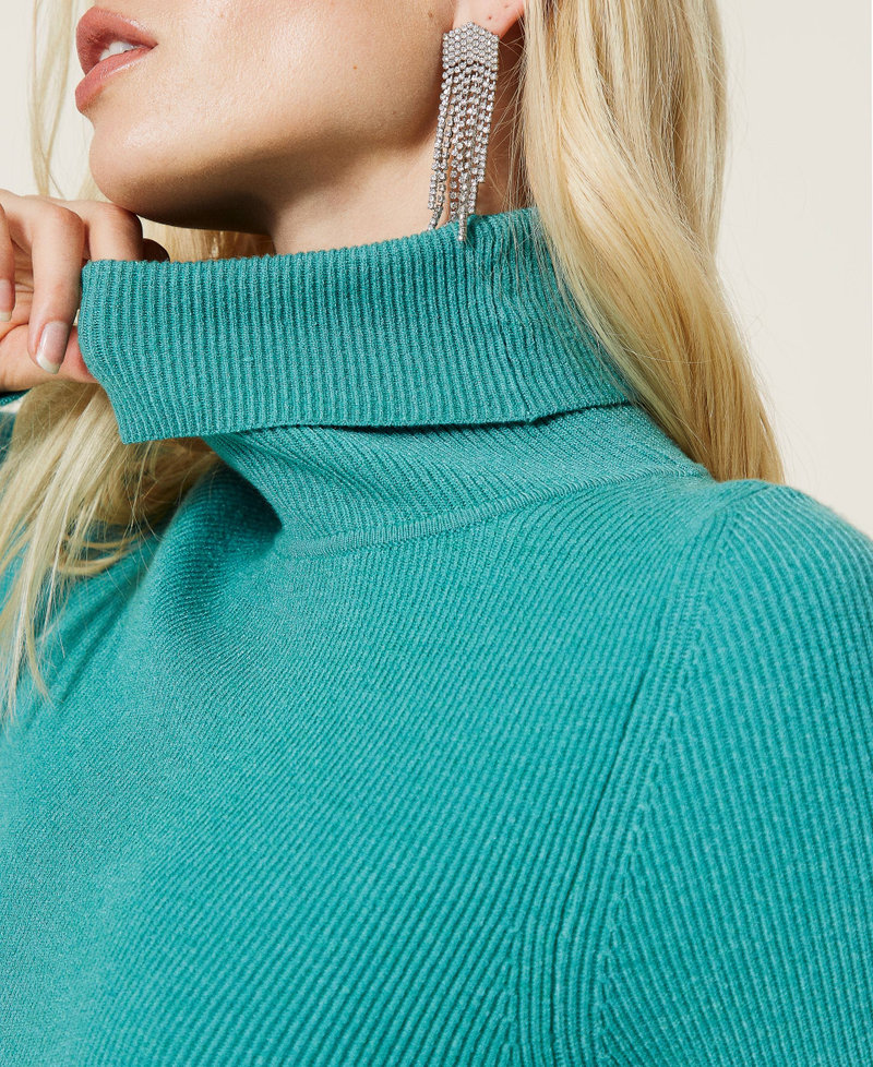 Ribbed turtleneck jumper "Lotus" Green Woman 212AP3215-04