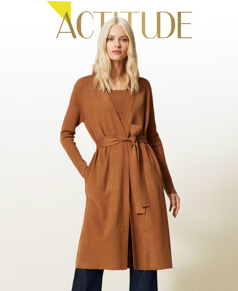Long ribbed cardigan Woman, Brown | TWINSET Milano Long ribbed cardigan Woman, Brown | TWINSET Milano