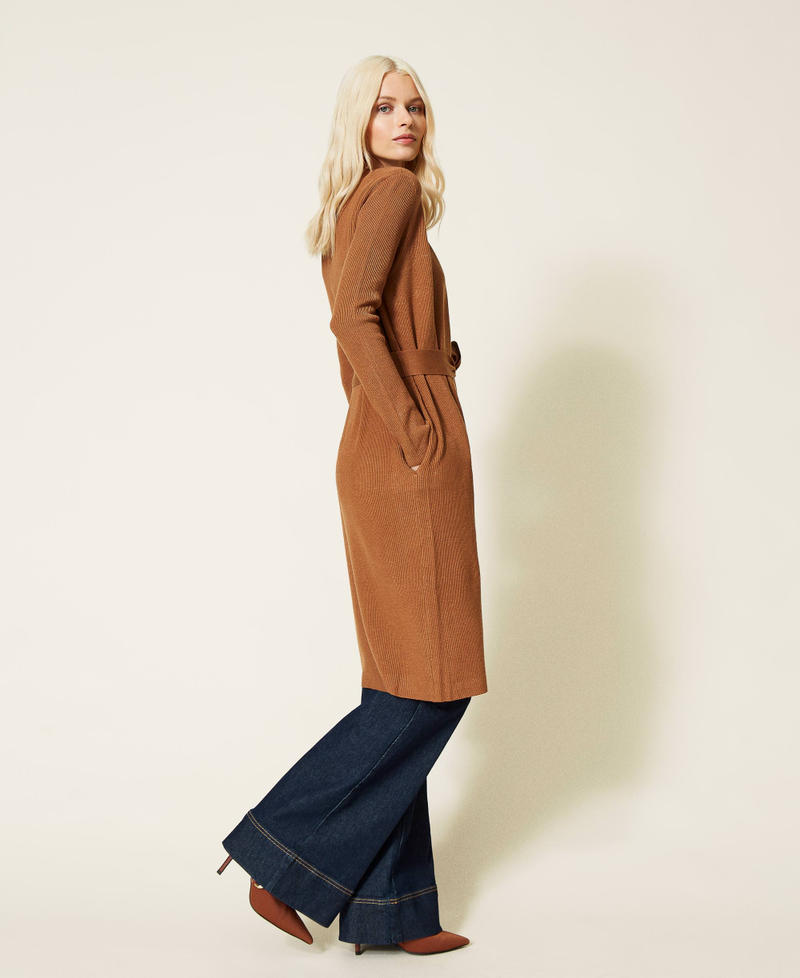 Long ribbed cardigan &ldquo;Panama&rdquo; Brown Woman 212AP3216-02