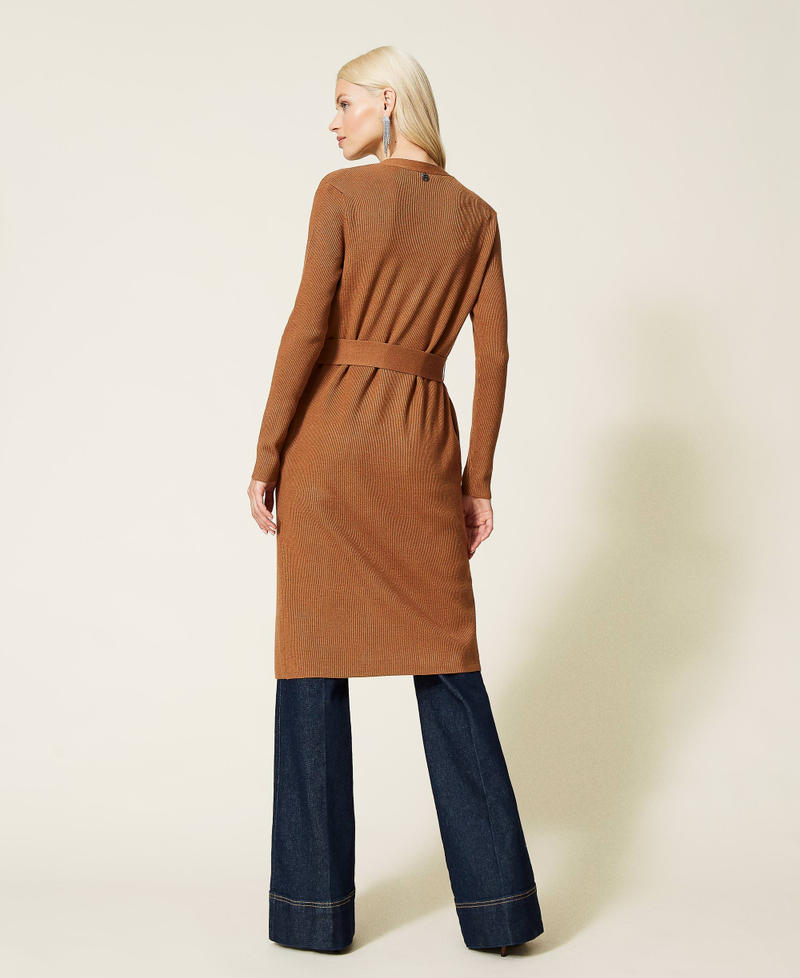 Long ribbed cardigan &ldquo;Panama&rdquo; Brown Woman 212AP3216-03