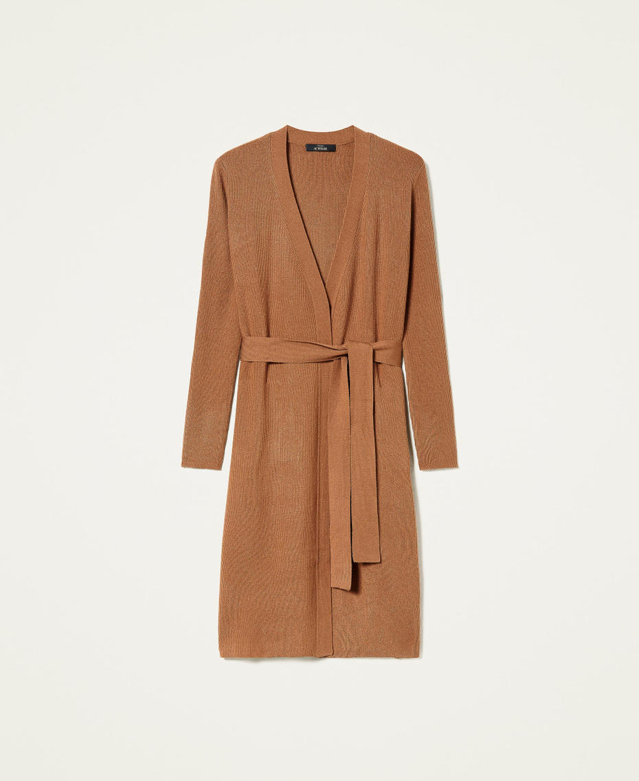 Long ribbed cardigan &ldquo;Panama&rdquo; Brown Woman 212AP3216-0S