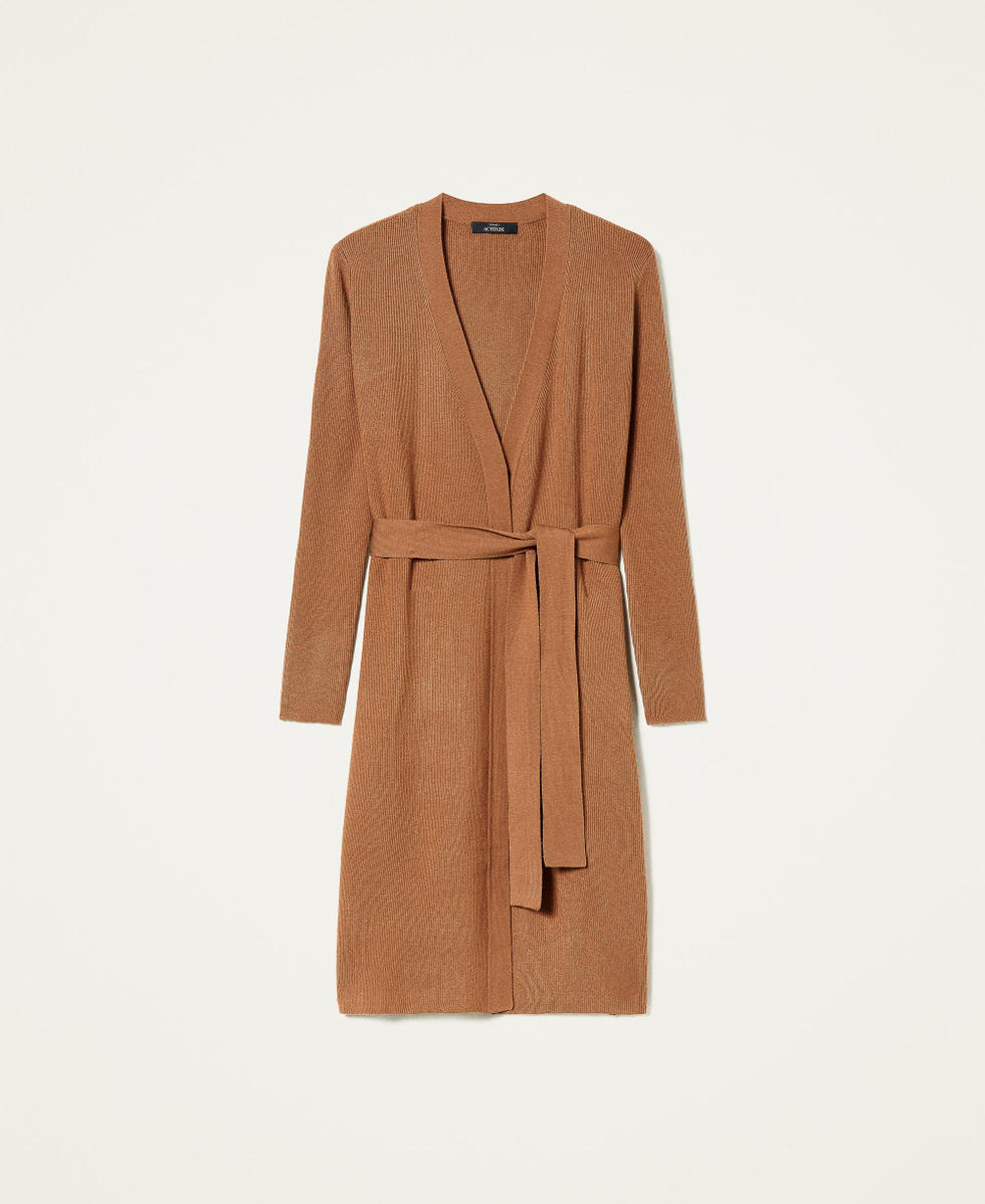 Long ribbed cardigan Woman, Brown | TWINSET Milano Long ribbed cardigan Woman, Brown | TWINSET Milano