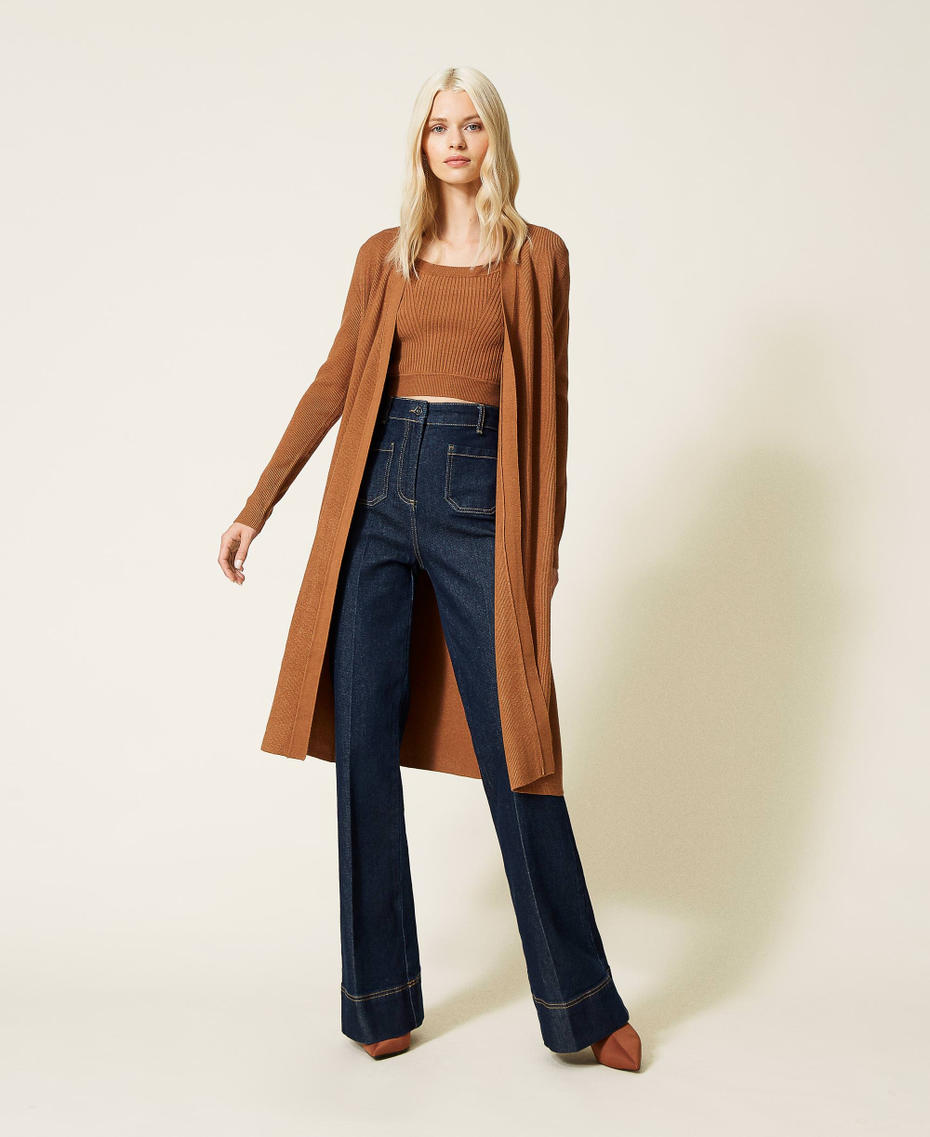 Long ribbed cardigan &ldquo;Panama&rdquo; Brown Woman 212AP3216-0T