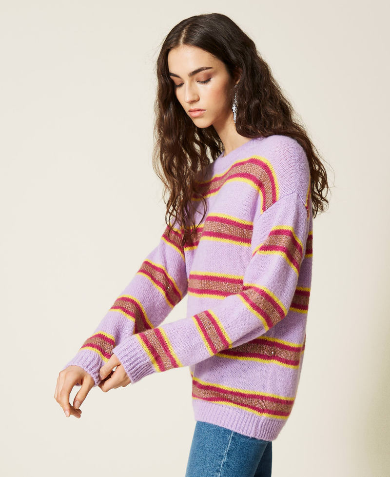 'Galaxite' jumper with multicolour stripes “Sweet Lilac” Purple Multicolour Stripe Woman 212AP3220-02