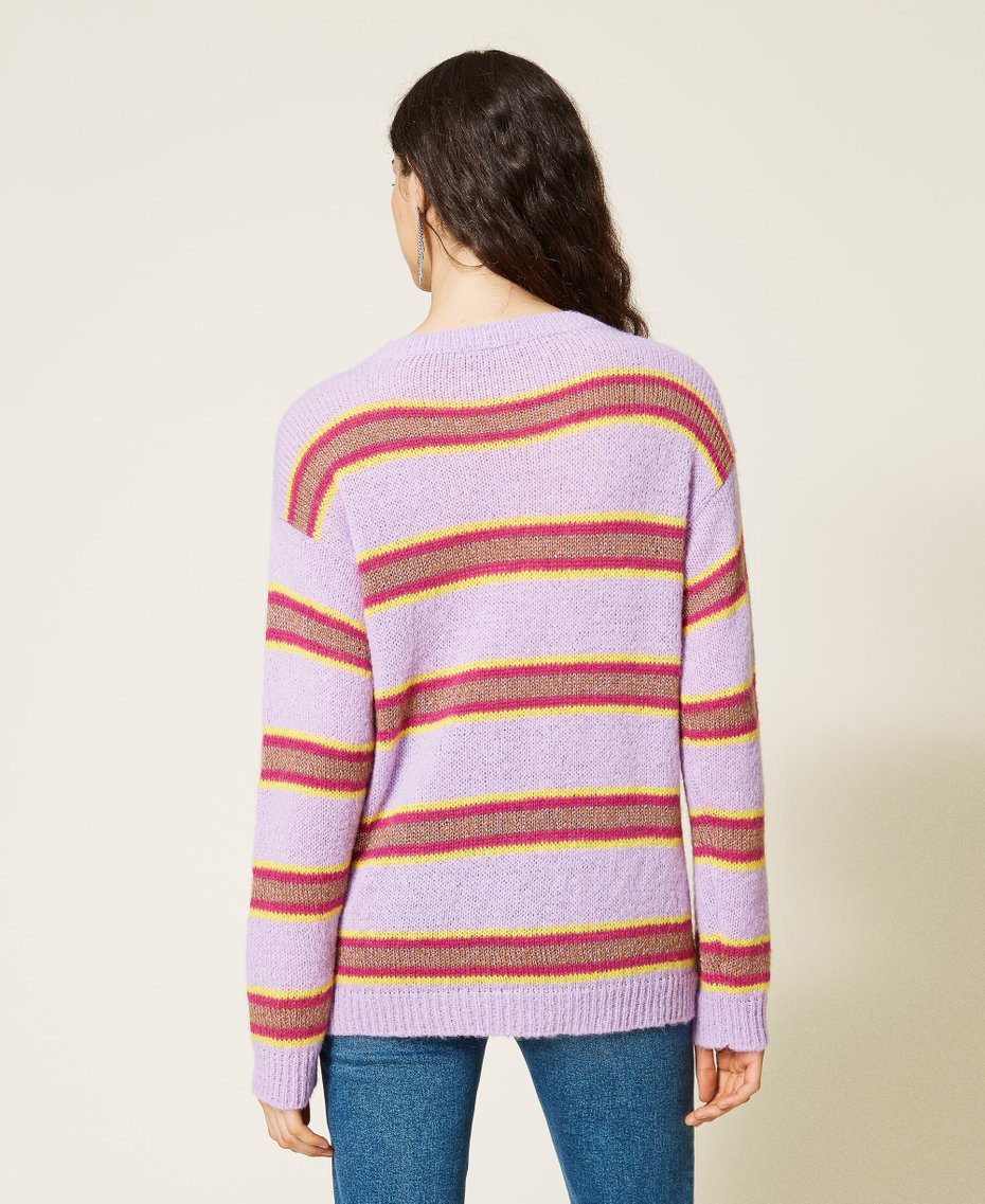 'Galaxite' jumper with multicolour stripes “Sweet Lilac” Purple Multicolour Stripe Woman 212AP3220-04