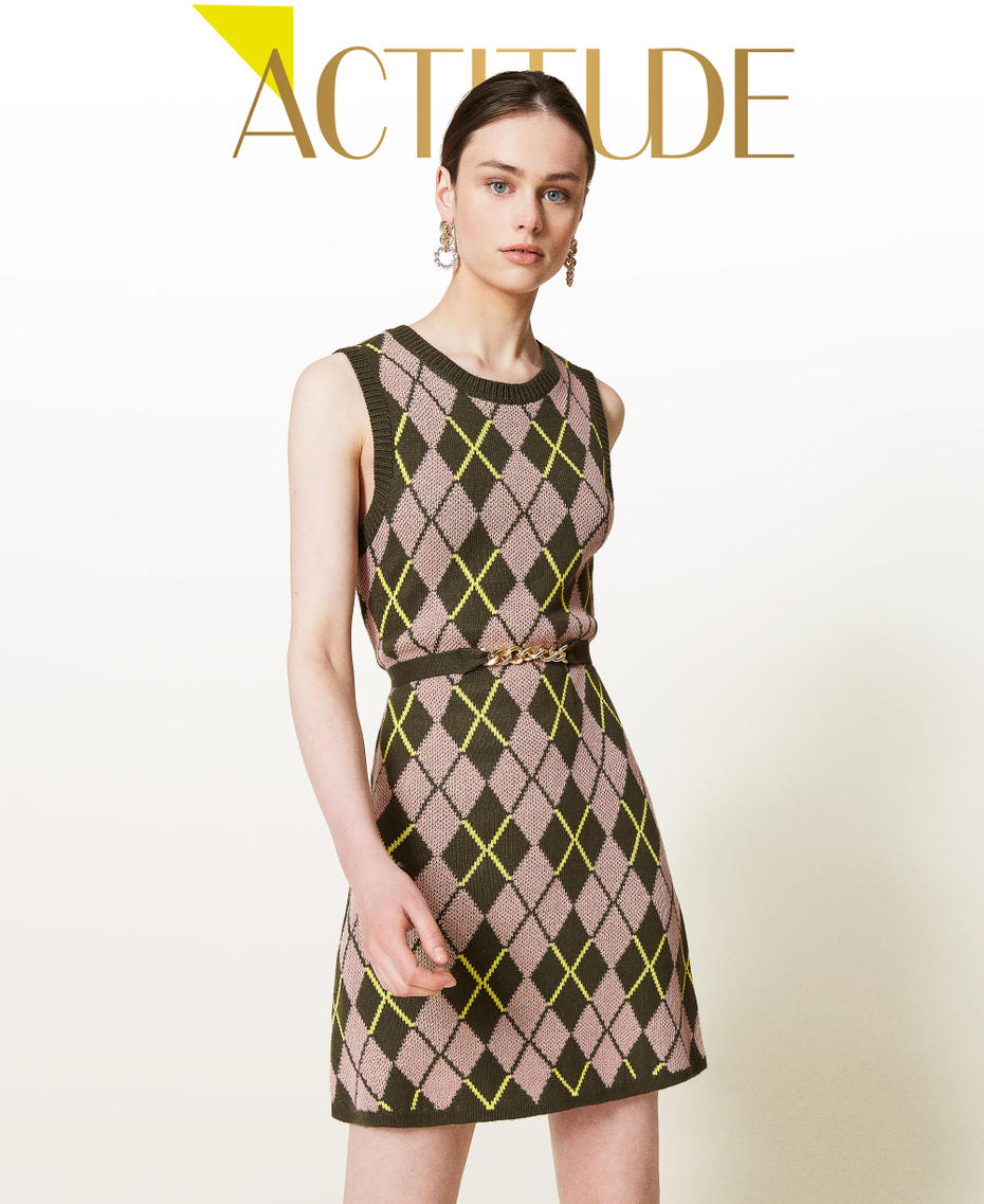 ‘Coltan’ chequered jacquard dress “Amazon” Green / “Wood Rose” Pink Multicolour Woman 212AP3234-01