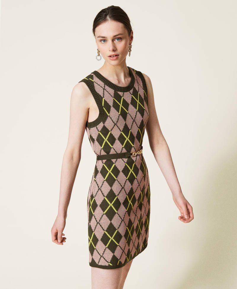 ‘Coltan’ chequered jacquard dress “Amazon” Green / “Wood Rose” Pink Multicolour Woman 212AP3234-02