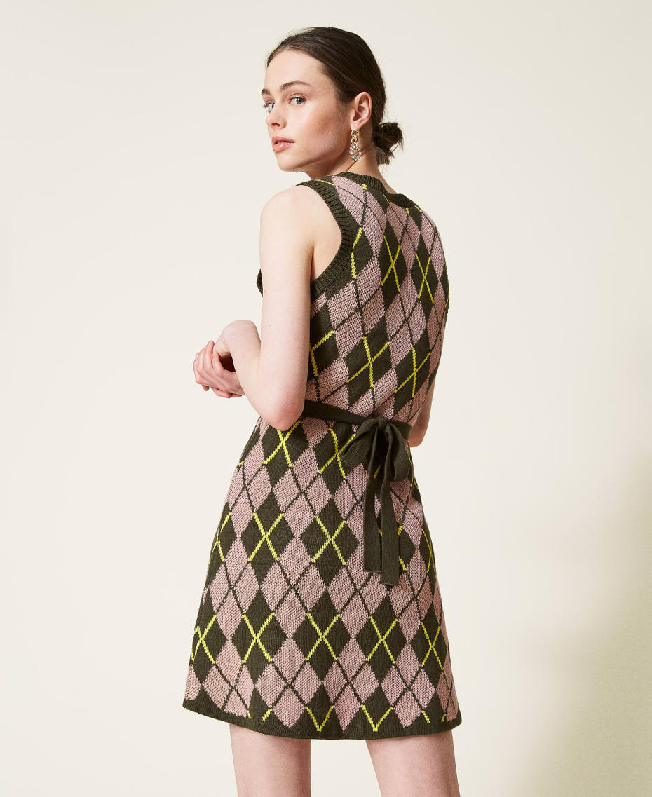 ‘Coltan’ chequered jacquard dress “Amazon” Green / “Wood Rose” Pink Multicolour Woman 212AP3234-03