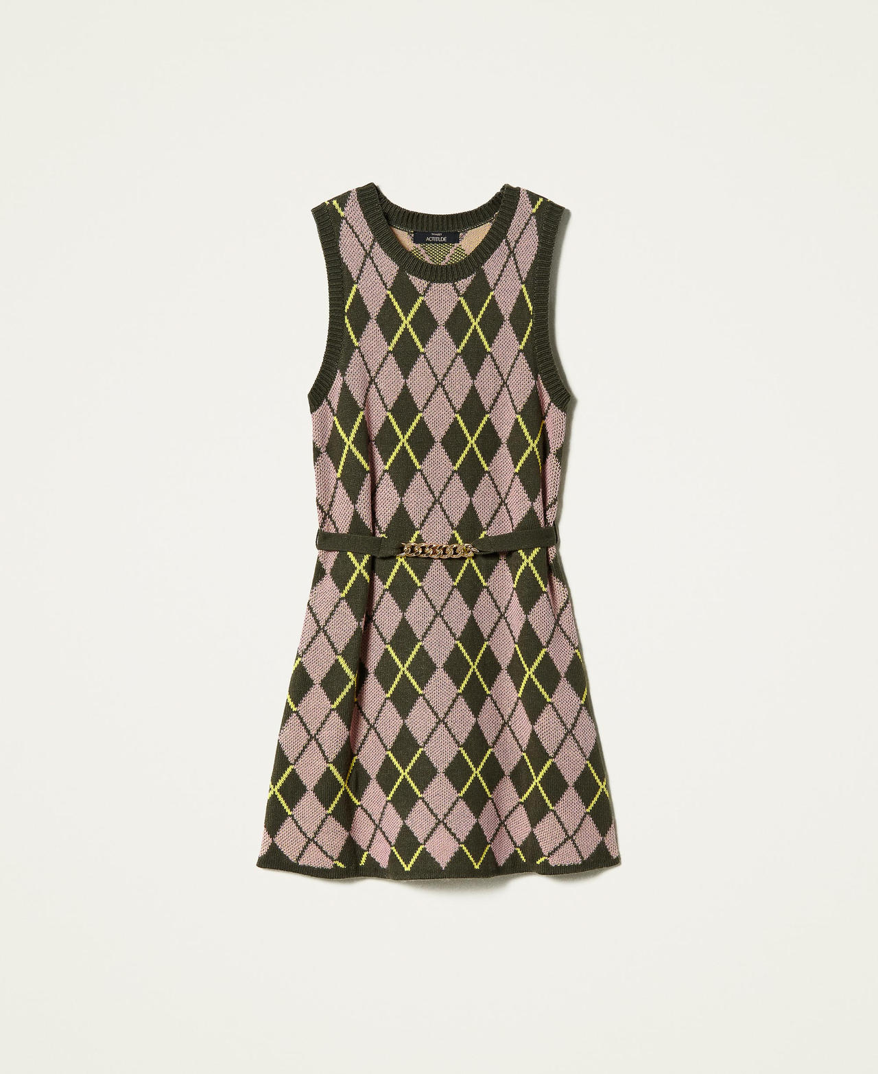 ‘Coltan’ chequered jacquard dress “Amazon” Green / “Wood Rose” Pink Multicolour Woman 212AP3234-0S