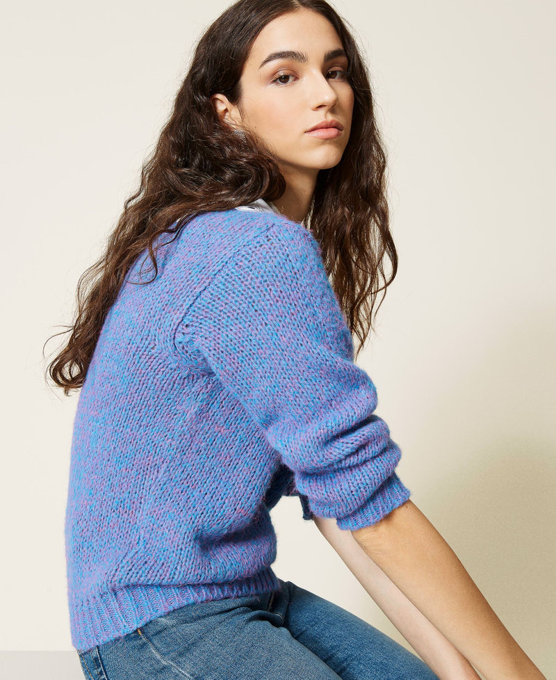 ‘Celestine’ alpaca blend jumper and collar Purple Berry / Iceland Blue Multicolour Woman 212AP3245-03