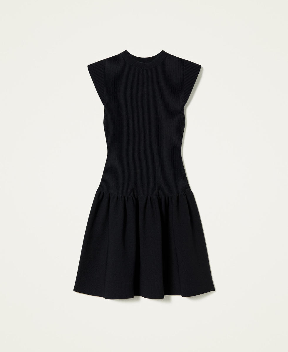 Abito a costine con gonna a pieghe Nero Donna 212AP3280-0S