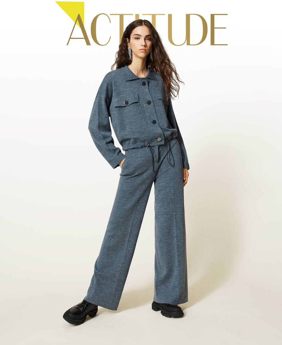 Wool blend wide leg trousers Melange Grey Woman 212AP3291-01