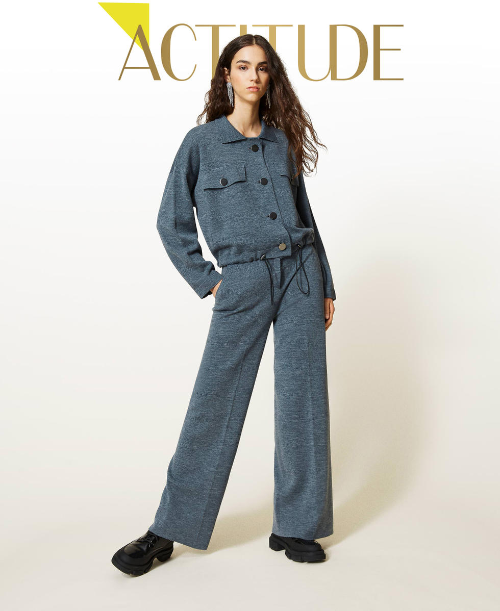 Wool blend wide leg trousers Melange Grey Woman 212AP3291-01