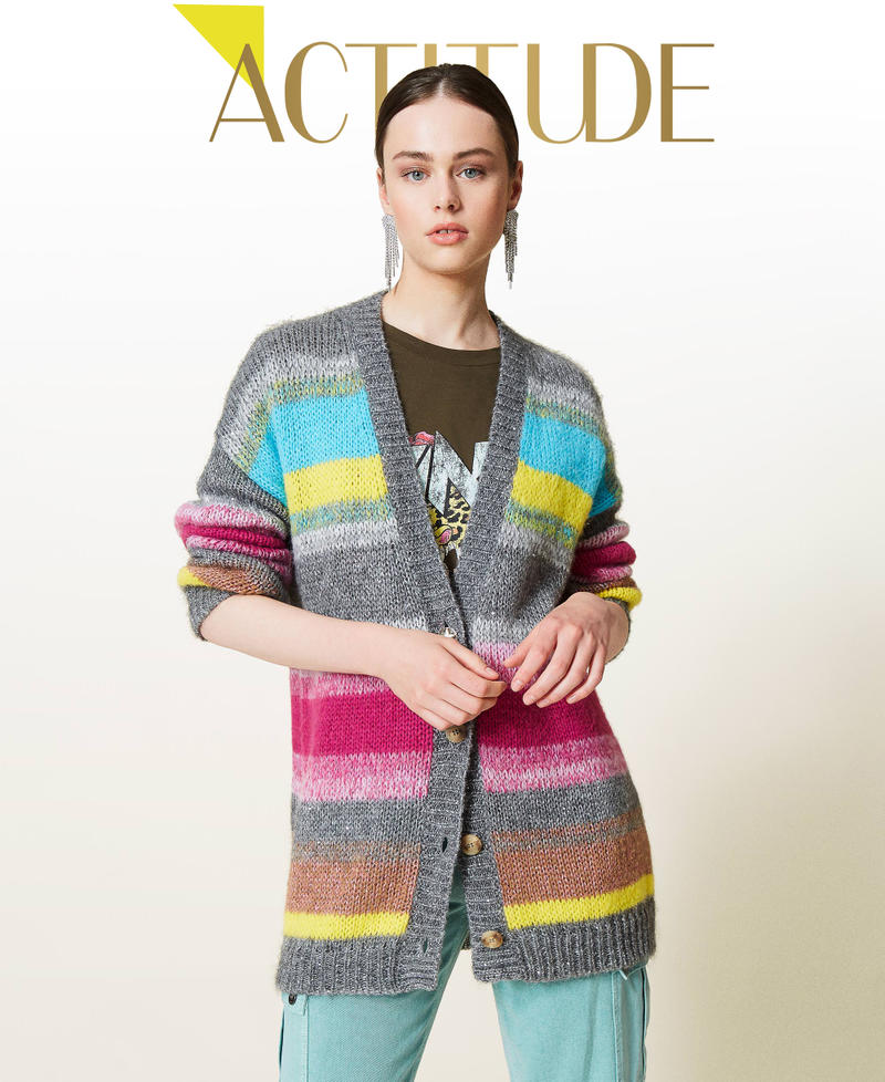 'Galaxite' striped maxi cardigan Dark Grey Marl Stripes Multicolour Woman 212AP3350-01