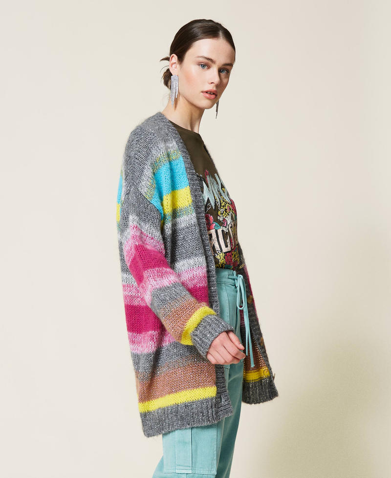 'Galaxite' striped maxi cardigan Dark Grey Marl Stripes Multicolour Woman 212AP3350-02
