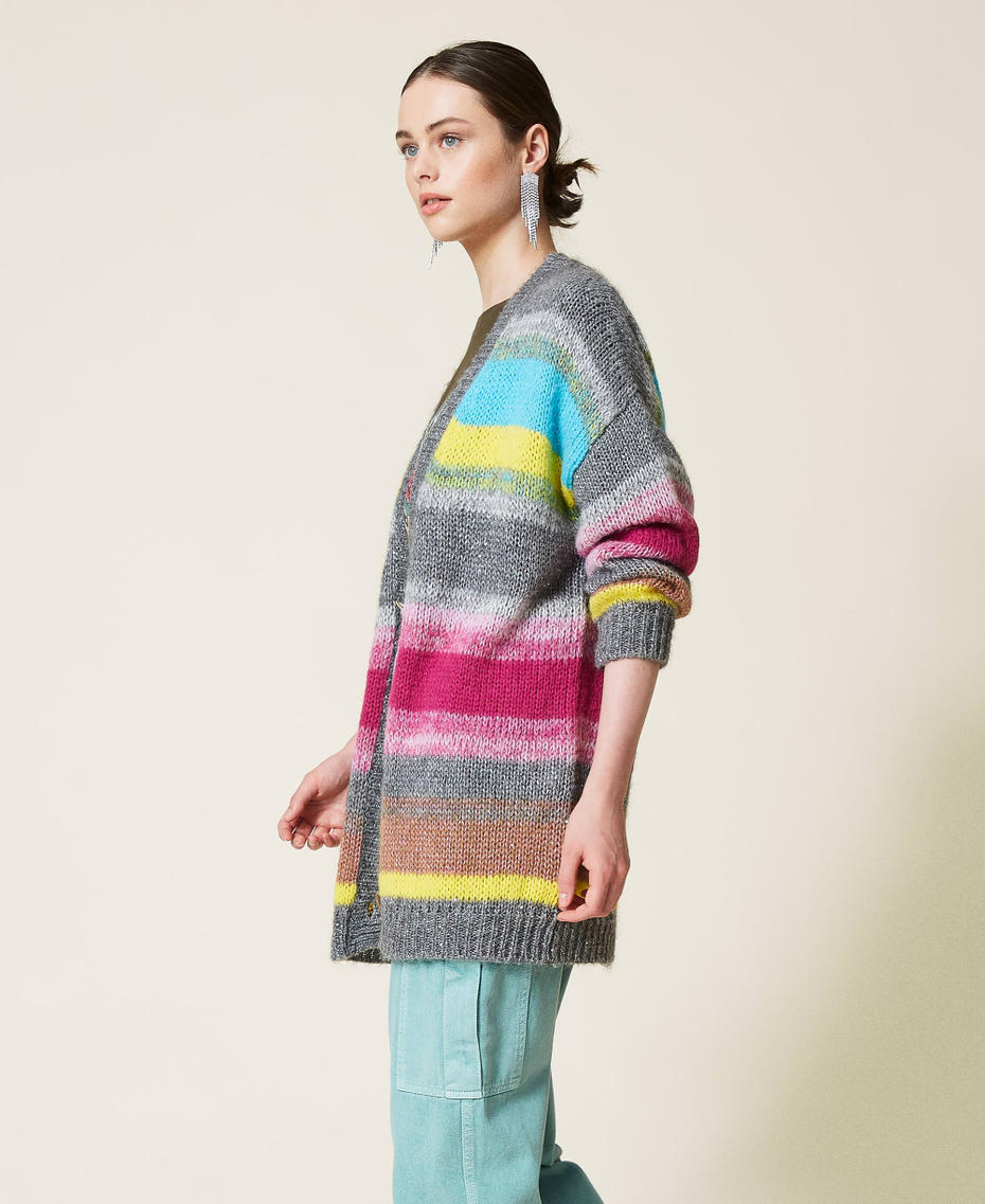 'Galaxite' striped maxi cardigan Dark Grey Marl Stripes Multicolour Woman 212AP3350-03