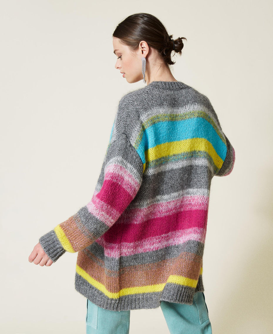 'Galaxite' striped maxi cardigan Dark Grey Marl Stripes Multicolour Woman 212AP3350-04